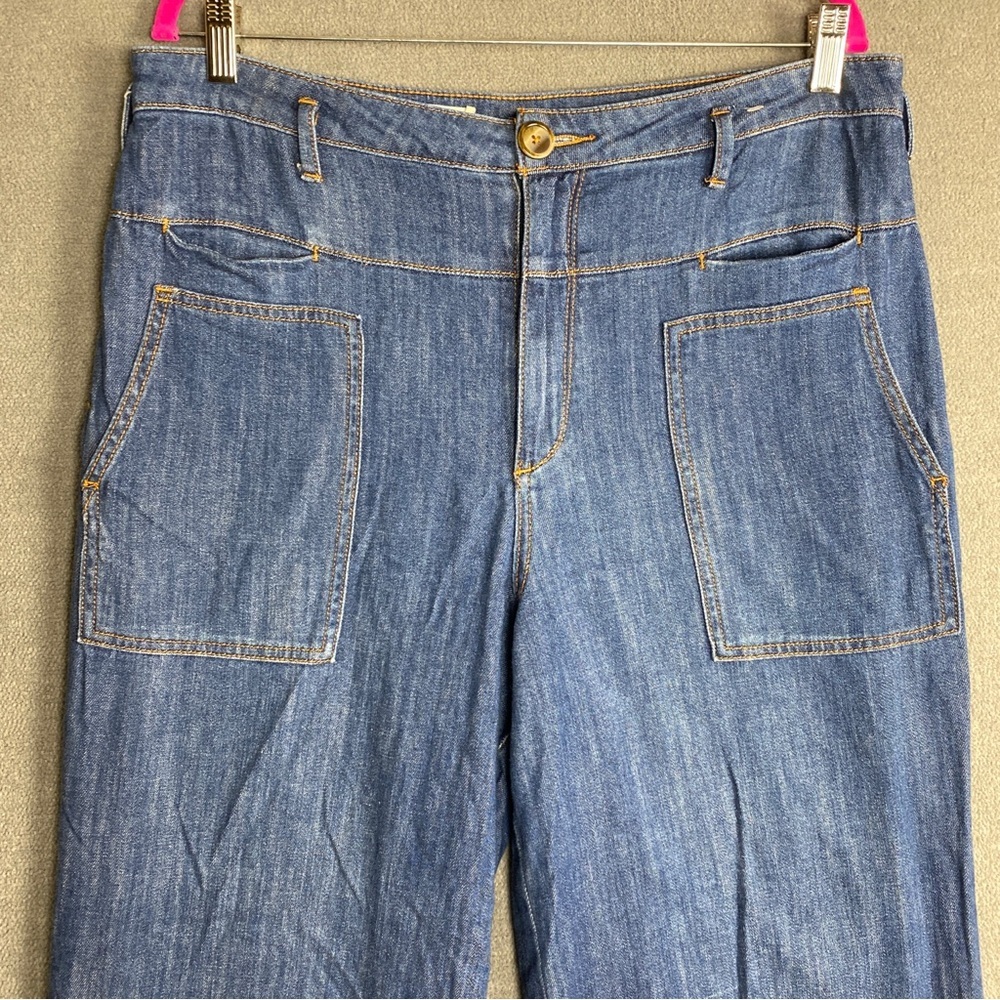 Pilcro and the Letterpress Flare Wide Leg Jeans with Snap Button Hem size 32 - Picture 3 of 10